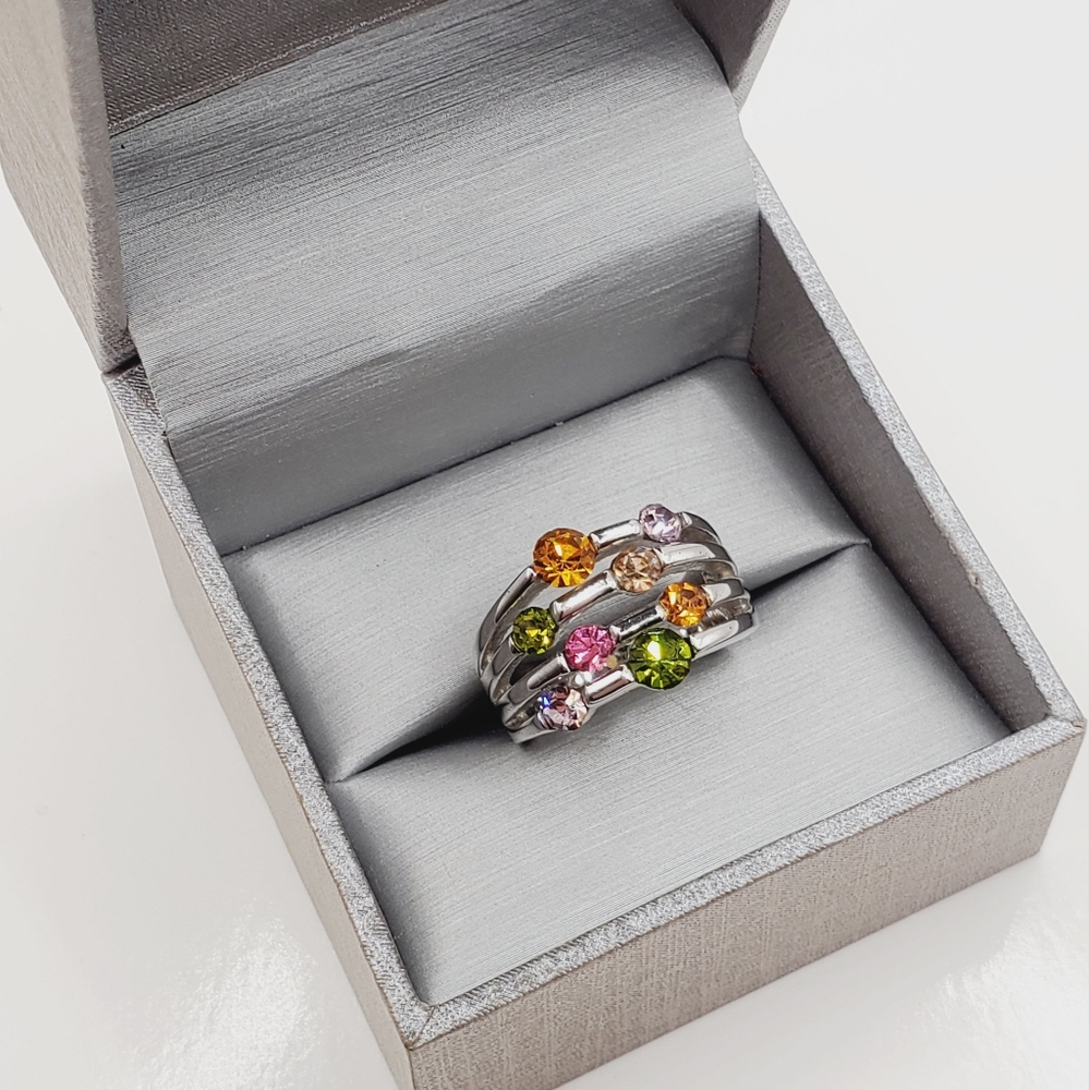 Multi-Color Gemstone Silver Ring - Picture 5 of 5
